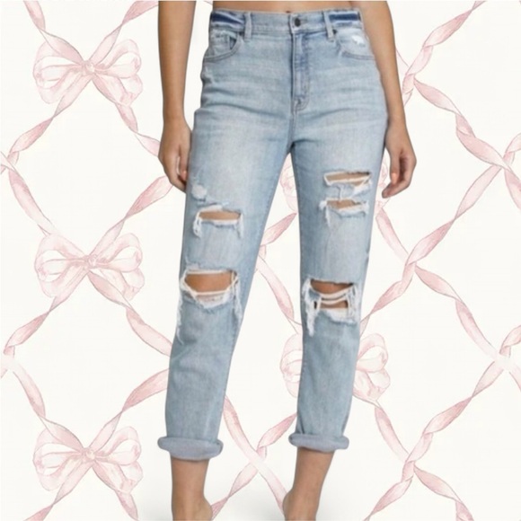 Eunina Light Blue Distressed Boyfriend Jeans - Picture 1 of 8